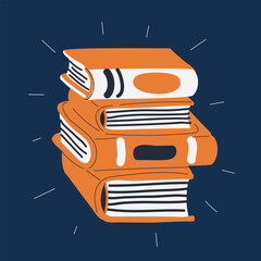 Cartoon vector illustration of stack of books against dark background
