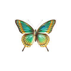 Vibrant Green and Gold Butterfly on Transparent Background