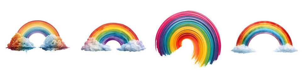 Fototapeta premium Watercolor Rainbow Collection with Clouds: Colorful Arcs