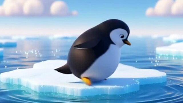  Kleiner niedlicher Pinguin auf einer Eisscholle