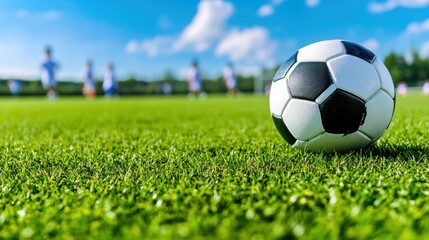 Fototapeta premium Soccer ball on grassy field