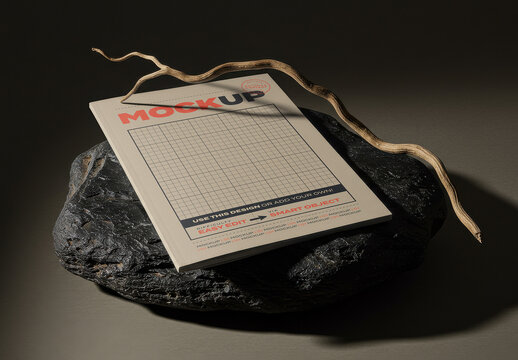 Magazine Brochure Cover Mockup on Stone with Branch