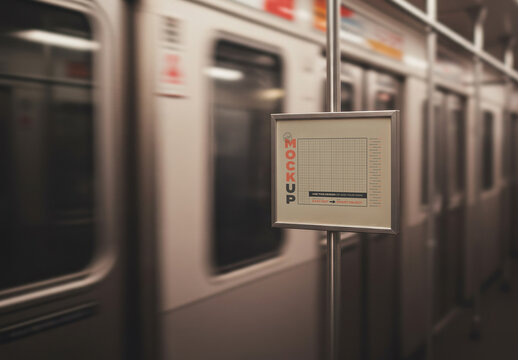 Horizontal Sign inside Subway Train Mockup