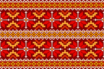 Pixel ethnic pattern oriental traditional. design fabric pattern textile African Indonesian Indian seamless Aztec style abstract vector illustration for print clothing, texture, fabric, wallpaper, dec
