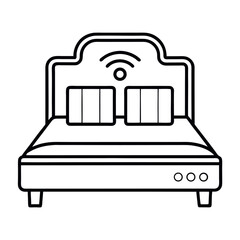 Smart bed line art icon. Modern adjustable bed in vector style on white background.