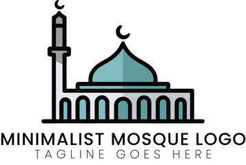 Minimalist Mosque Logo Design Islamic Center Religious Building Icon Teal and Gray Mosque Illustration
