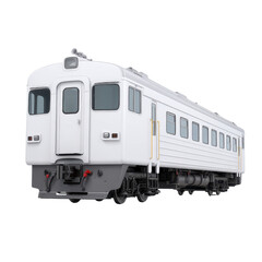 Obraz premium Sleek White Passenger Train Car on Tracks in a Studio-Style Setting Ideal for Transportation and Travel Themes Transparent background or PNG