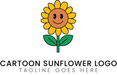 Happy Cartoon Sunflower Logo for Kids Farms and Sunshine Brands