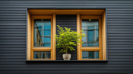 Scandinavian Modern Building with Black Wood and Pine Windows