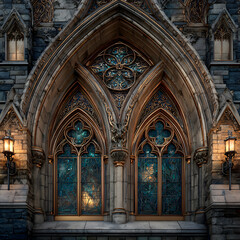Fototapeta premium Gothic window architecture intricate medieval.