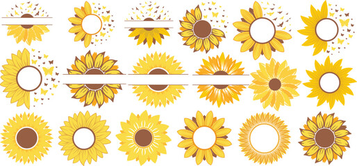 set of sunflower clipart vector illustration