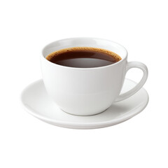 Obraz premium Freshly Brewed Black Coffee in a Simple White Cup on a Saucer Against a Clean Background Transparent background or PNG