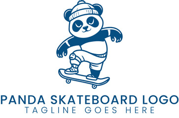 Panda skateboard logo design for kids clothing brand and skate shop vector