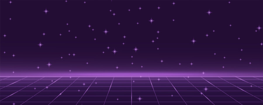 LEVEL UP. pixel art .8 bit game. retro video game. for game assets.	
Retro Futurism Sci-Fi Background. glowing neon grid and star from vintage arcade computer games - Powered by Adobe
