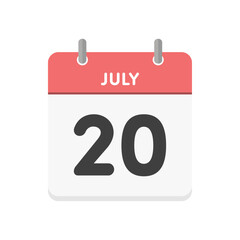 7月20日･JULY 20の日めくりカレンダーのアイコン - シンプルな7/20の日付の暦の素材