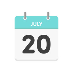7月20日･JULY 20の日めくりカレンダーのアイコン - シンプルな7/20の日付の暦の素材