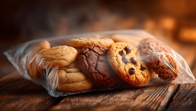 Plastic-wrapped cookie package for bakery treats