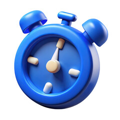 3d render of a blue cartoon alarm clock isolated on transparent background