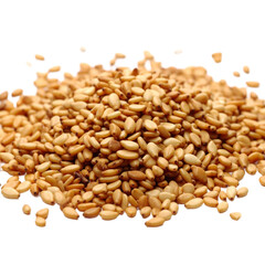 Fototapeta premium Collection of sesame seeds viewed from above showcases its texture and pattern on transparent background
