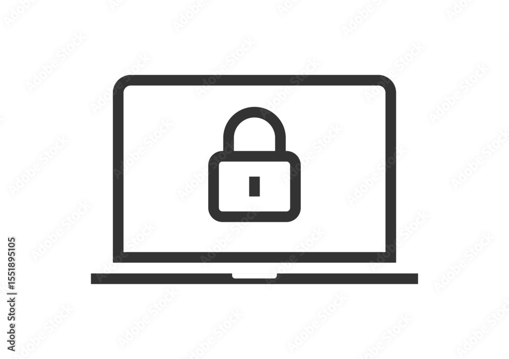 Fototapete laptop pc lock screen icon vector line stroke graphic, outline linear thin simple computer with padl