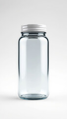 Empty Glass Jar Isolated PNG with White Lid on White Background