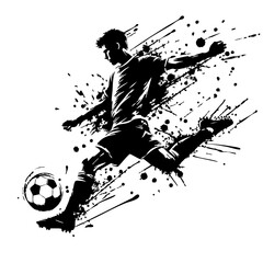 Soccer player Silhouette Grunge Splatter and Dripping Spray Effects