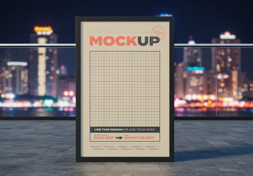 Stand Poster Frame Mockup on the Roof Skyline