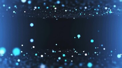 Glowing blue particles create a sparkling abstract texture with a dark central frame