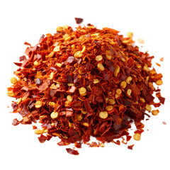 Fiery red pepper flakes cascade, vibrant spice on a blank surface, a culinary delight on transparent background