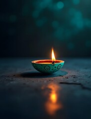 A Captivating Tealight in a Diya Oil Lamp Radiating Warmth Amidst the Serene Darkness Symbolizing Hope and Reflection During Festivities and Quiet Contemplation