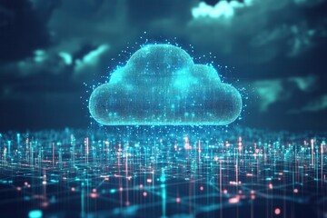 Digital Cloud Technology Concept in Abstract Cyber Landscape