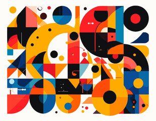 Abstract Geometric Composition with Circles Squares and Triangles in a Modern Style Design with a White Background