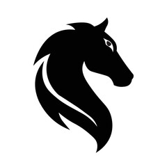 Elegant Black Horse Head Silhouette Logo Design with Flowing Mane in Minimalist Style – Symbol of Strength, Speed, and Grace for Branding, Equine Themes, or Modern Visual Identity  