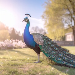 Fototapeta premium detailed close up image of a peacock
