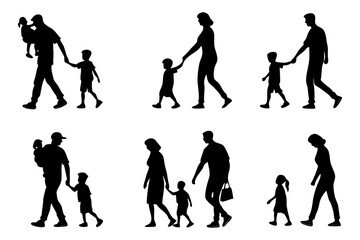 Family Silhouette Collection: A collection of stylized silhouettes depicting various family scenarios. Each image captures the essence of family life.