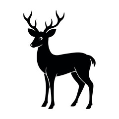 Standing deer silhouette line art icon. Vector design for peaceful wildlife scenes.