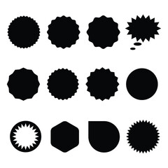 Sticker frame set with rounded edges and sharp burst shapes as vector illustration for design and decoration.