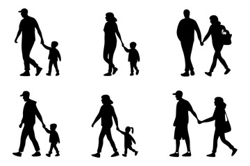 Family silhouettes: A collection of silhouettes, depicting families of different composition walking together, creating a sense of unity, togetherness and harmony.