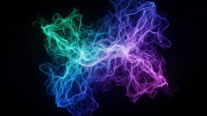 Interwoven neon filaments of blue, green, and purple form an intricate, web-like structure resembling a cosmic or digital vortex - Powered by Adobe