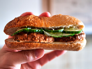 Crispy Chicken Sandwich with Fresh Vegetables and Pickles