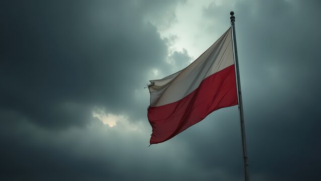  National Flag Under Gloomy, Dramatic, Stormy Sky