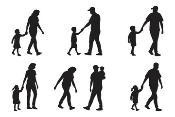 Family silhouette: This image depicts a heartwarming scene of a family silhouette. It captures the bond between family members, showing parents holding hands with their children.