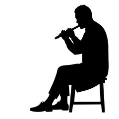 Naklejka premium Silhouette of a man playing flute while sitting on a chair 