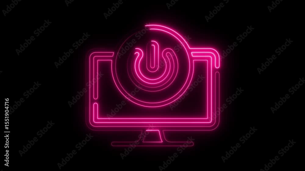 Poster glowing neon power button icon on computer screen animated loop