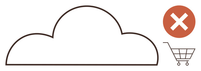 Cloud outline with a red prohibition sign and a shopping cart indicating restricted or denied access. Ideal for cloud computing, online shopping, restriction, prohibition, cybersecurity, e-commerce