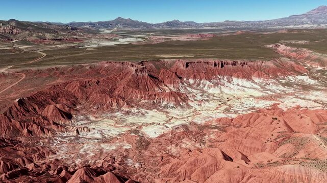 Aerial view of the impressive geological formations of the Valley of the Moon, Cusi Cusi, Jujuy, Argentina