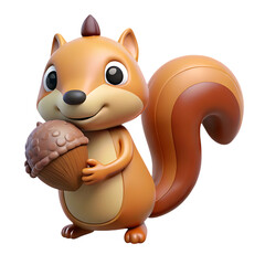 Naklejka premium Adorable 3D Cartoon Squirrel Holding an Acorn, Autumn Forest Animal Character...