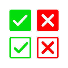 Isolated Check Mark and Cross Icon Vector Set, Isolated Green Tick and Red X Symbol for UI, Approval, Error, and Notification Design, Editable