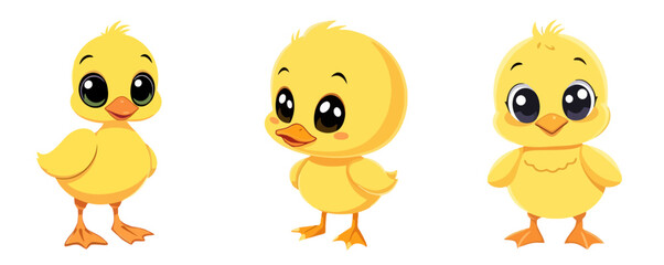 Set of Cute Cartoon Baby Ducklings Chicks Vector Illustration Graphic Design Element Collection