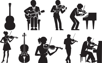 Musical Instruments and Musicians Silhouette Musical Instruments and Musicians Silhouette